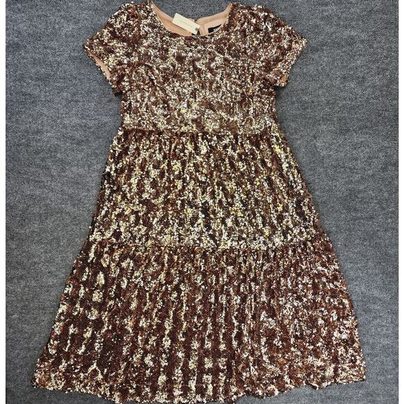 Anthropologie MAEVE Dress Womens Medium Pink Bernadette Sequin Tiered Midi Heavy - Picture 3 of 16